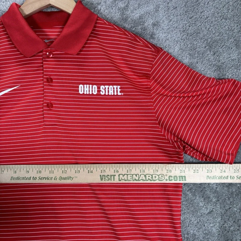 Nike Ohio State Buckeyes Polo Shirt Mens M Red Striped Dri Fit Short Sleeve Golf